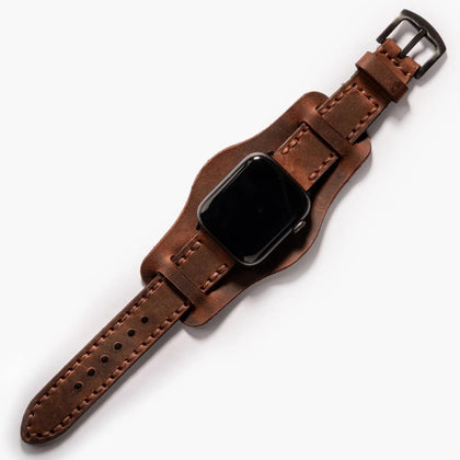 Bund Çift Katlı Apple Watch Deri Kayış - Kahve