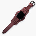 Bund Tek Katlı Apple Watch Deri Kayış - Mürdüm el yapımı hakiki deri - DeryCraft