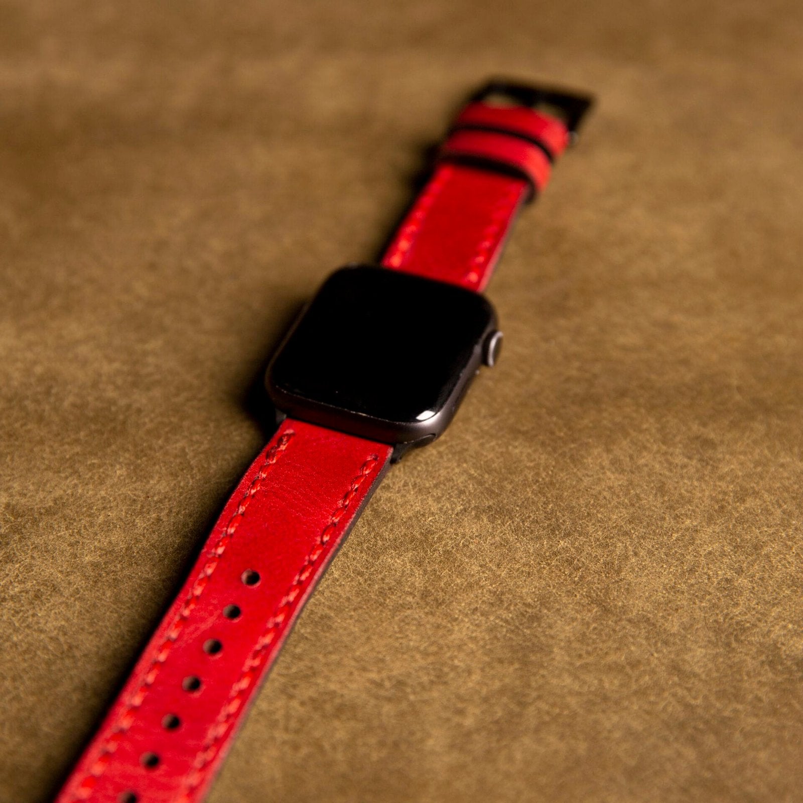 Çift Katlı Deri Apple Watch Kayışı - Kırmızı