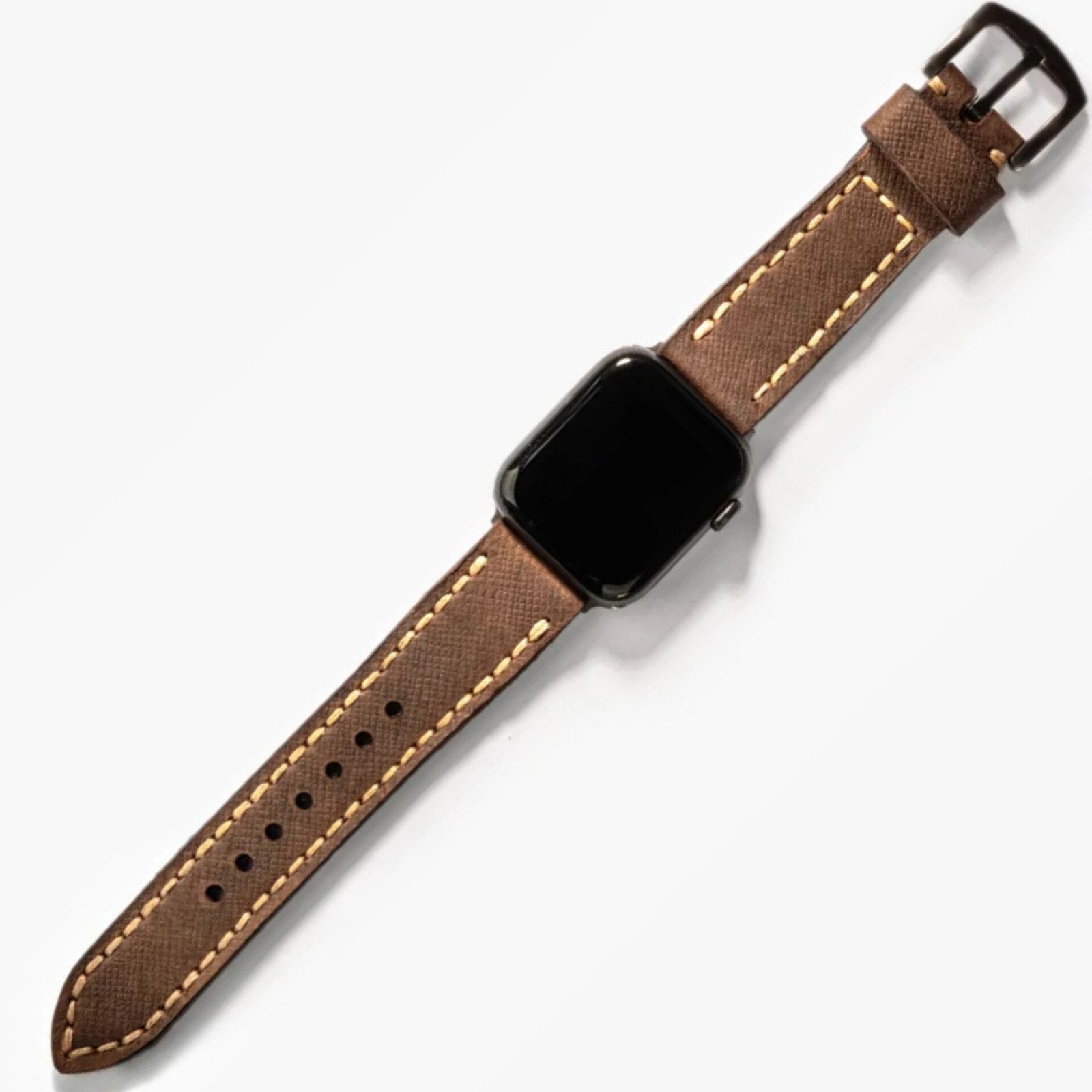 Çift Katlı Deri Apple Watch Kayışı - Saffiano Kahve