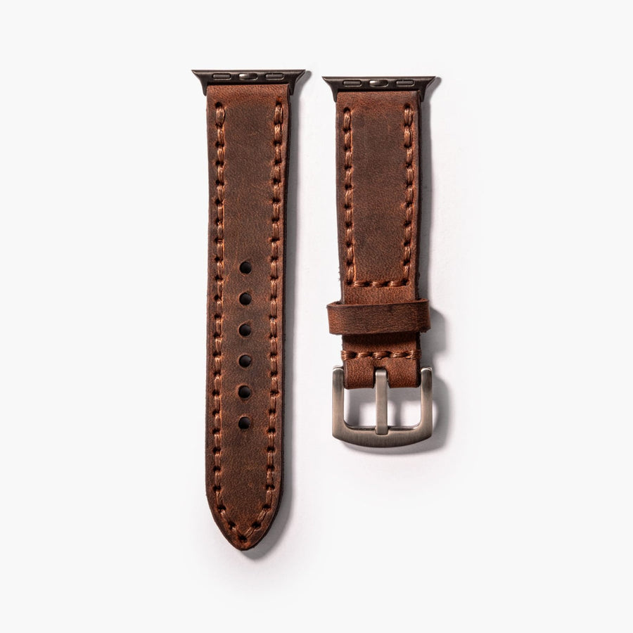 Çift Katlı Deri Apple Watch Kayışı - Kahve el yapımı hakiki deri - DeryCraft
