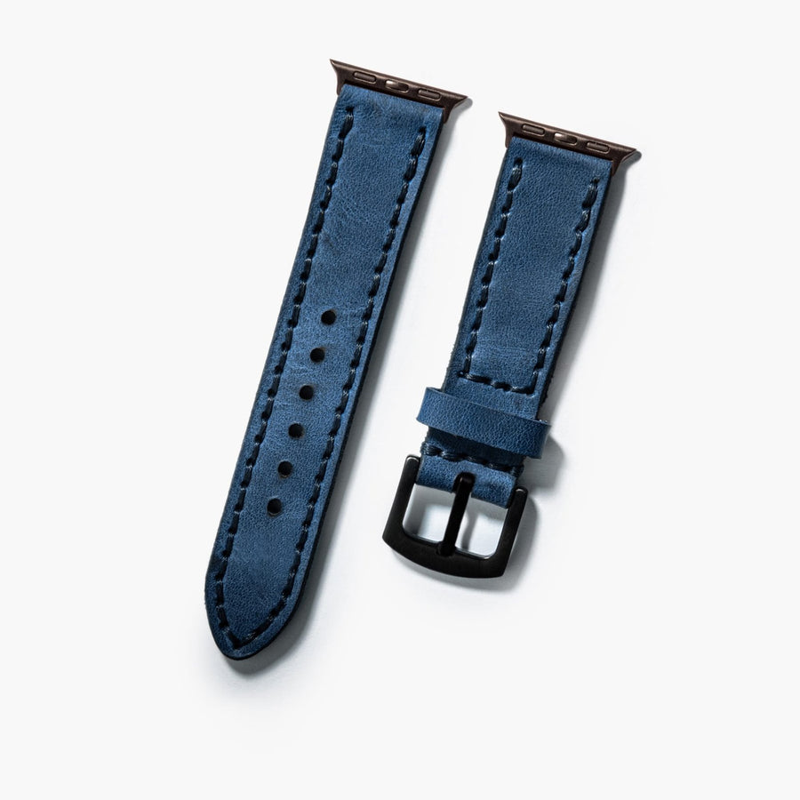 Çift Katlı Deri Apple Watch Kayışı - Mavi el yapımı hakiki deri - DeryCraft