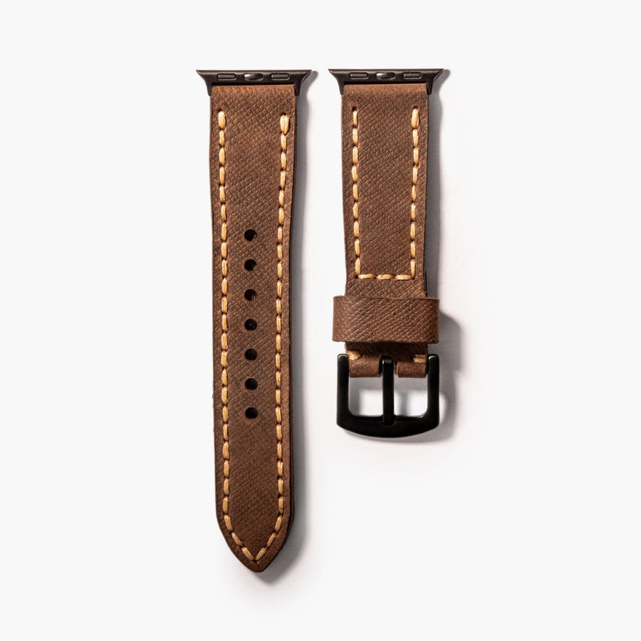 Çift Katlı Deri Apple Watch Kayışı - Saffiano Kahve el yapımı hakiki deri - DeryCraft