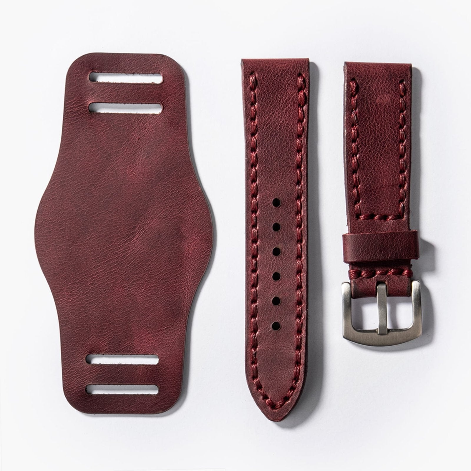 Bund Çift Katlı Deri Kayış - Mürdüm