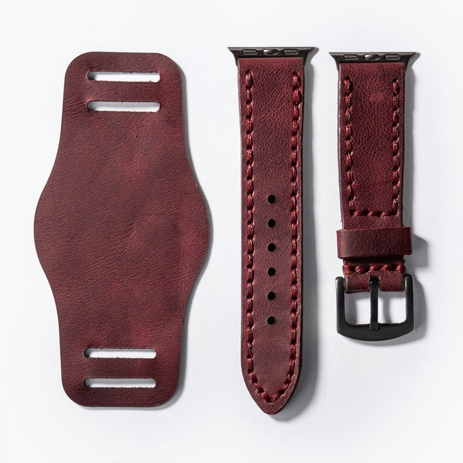 Bund Çift Katlı Apple Watch Deri Kayış - Mürdüm