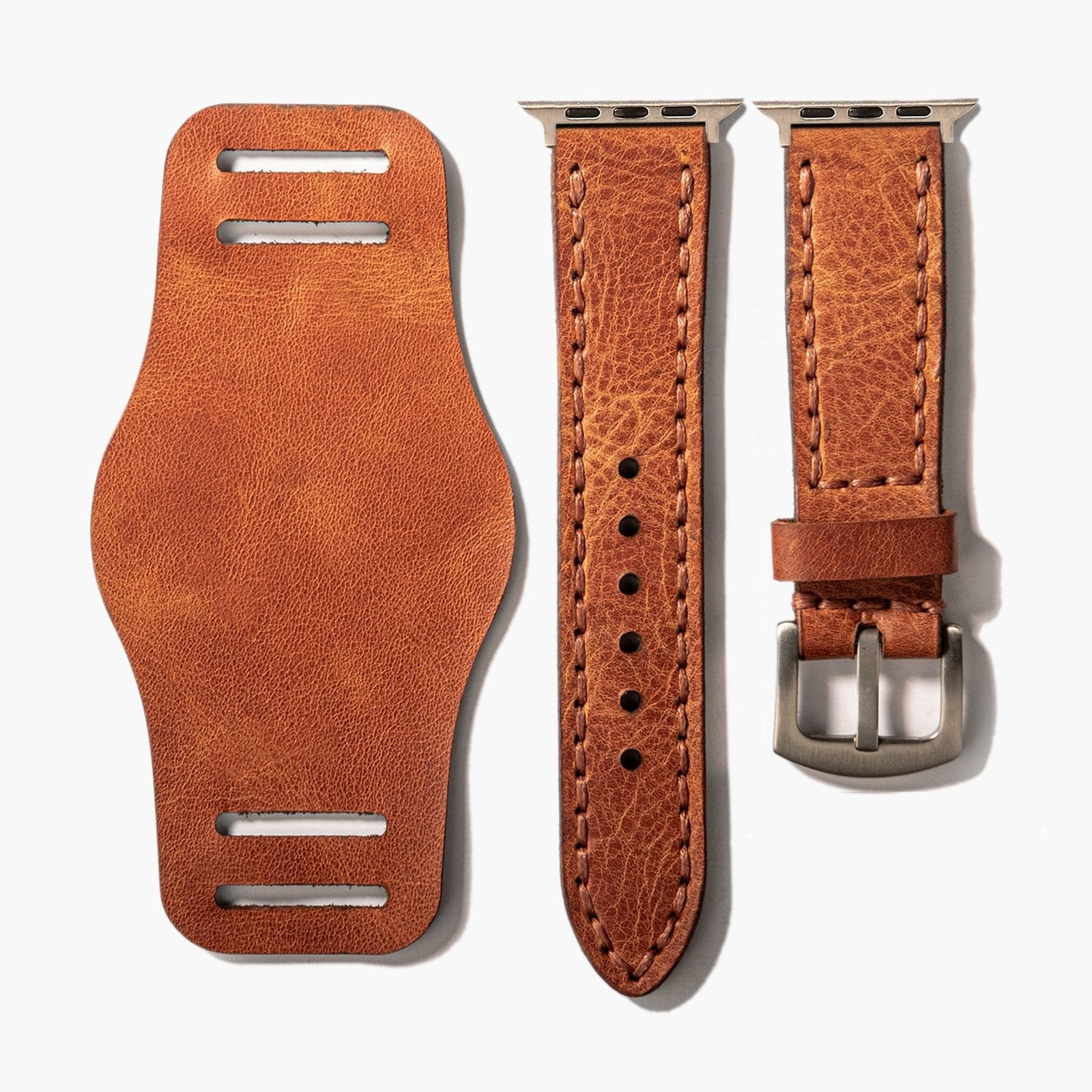 Bund Çift Katlı Apple Watch Deri Kayış - Camel