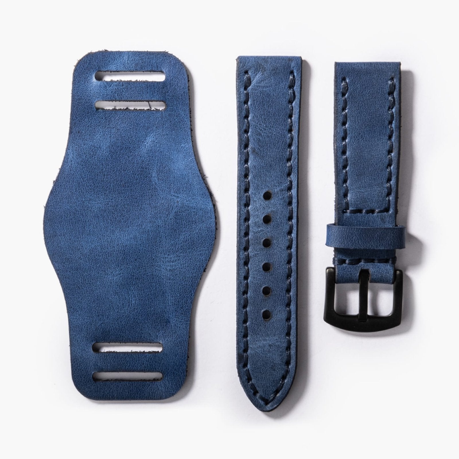 Bund Çift Katlı Deri Kayış - Mavi