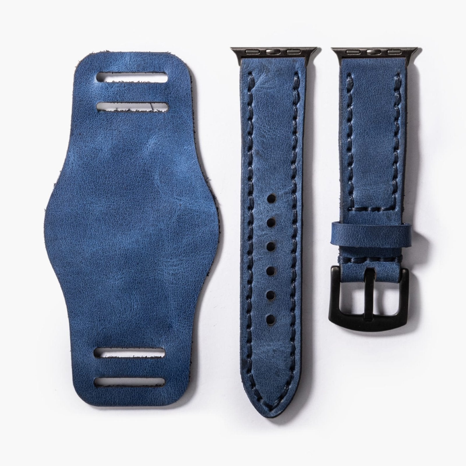 Bund Çift Katlı Apple Watch Deri Kayış - Mavi