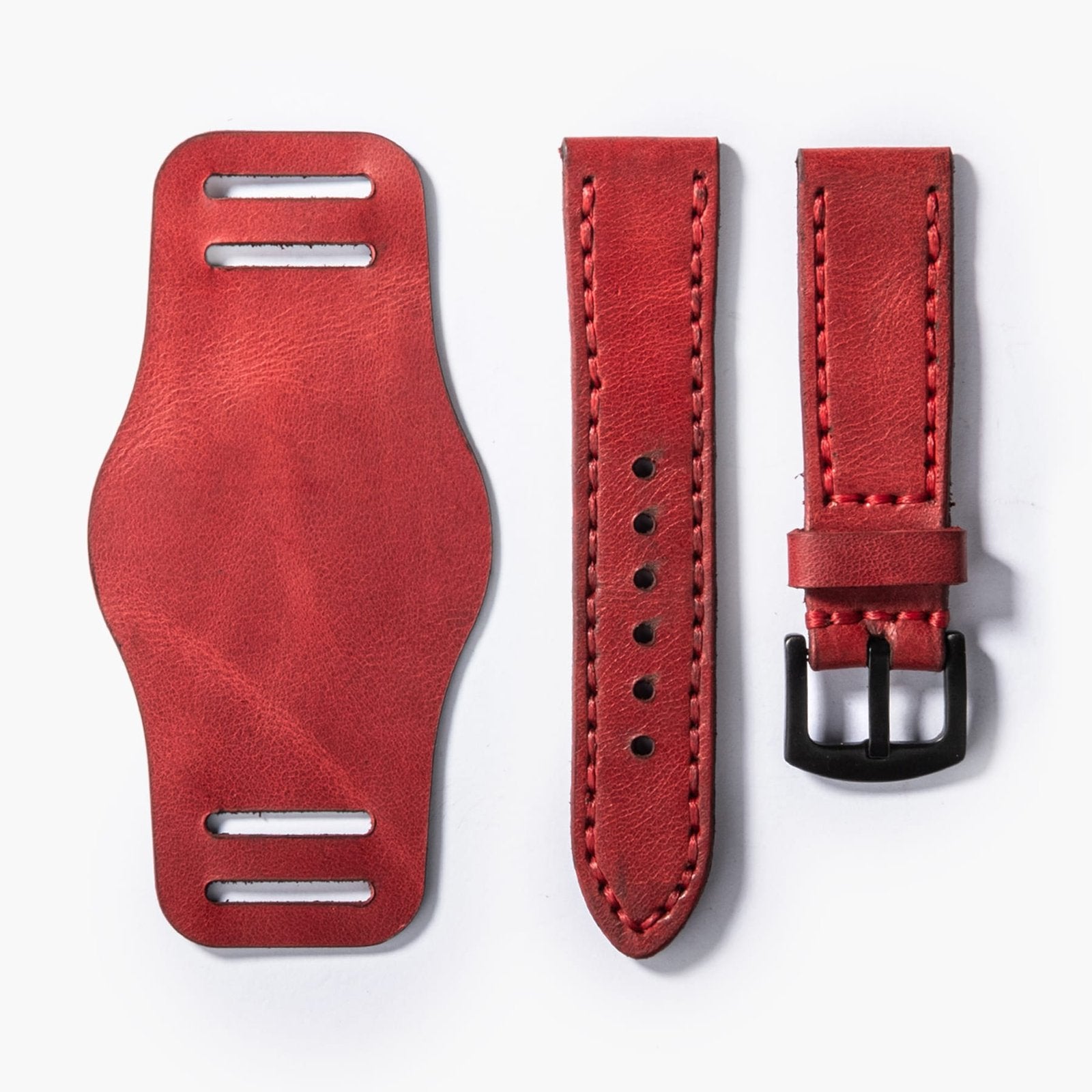 Bund Çift Katlı Deri Kayış - Kırmızı