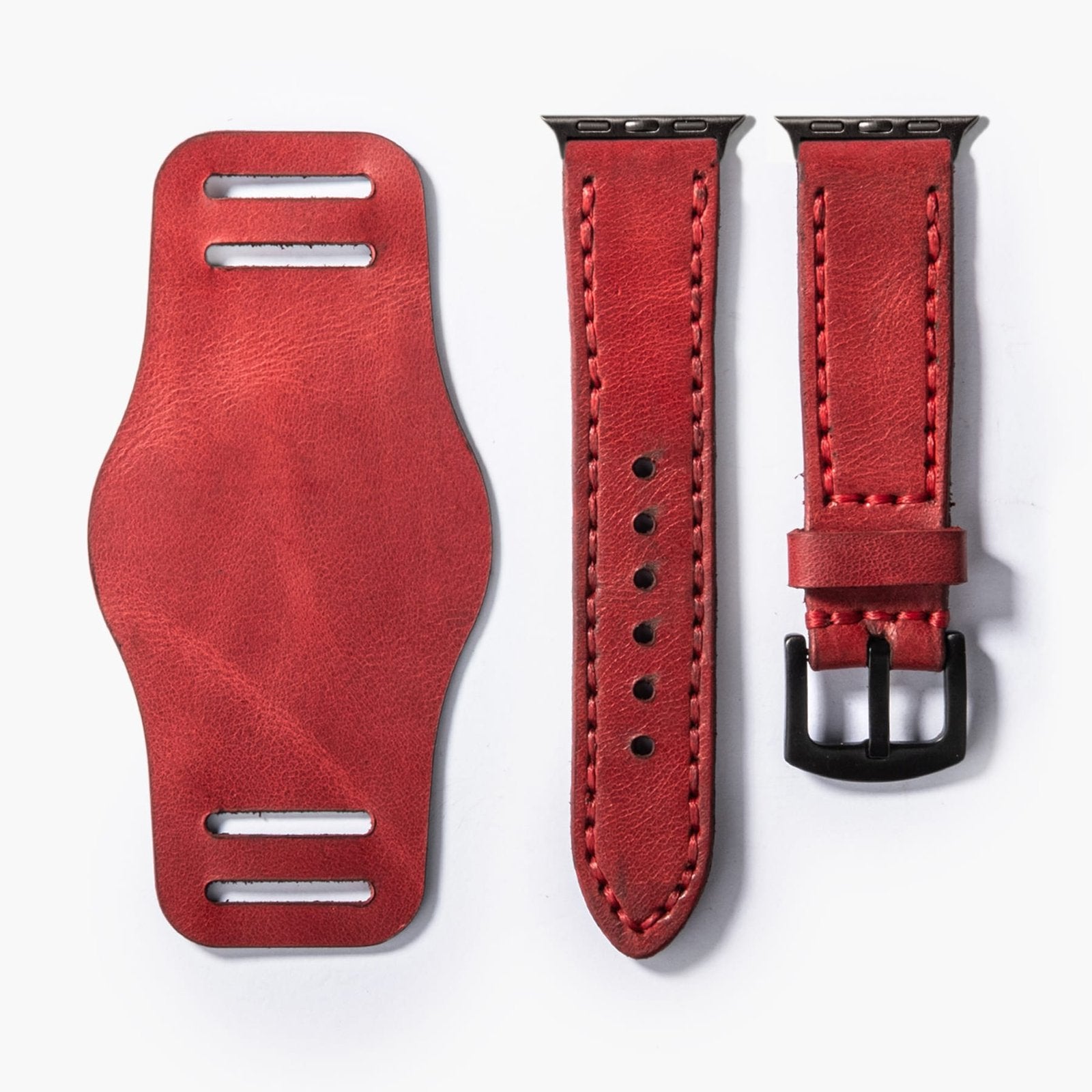 Bund Çift Katlı Apple Watch Deri Kayış - Kırmızı