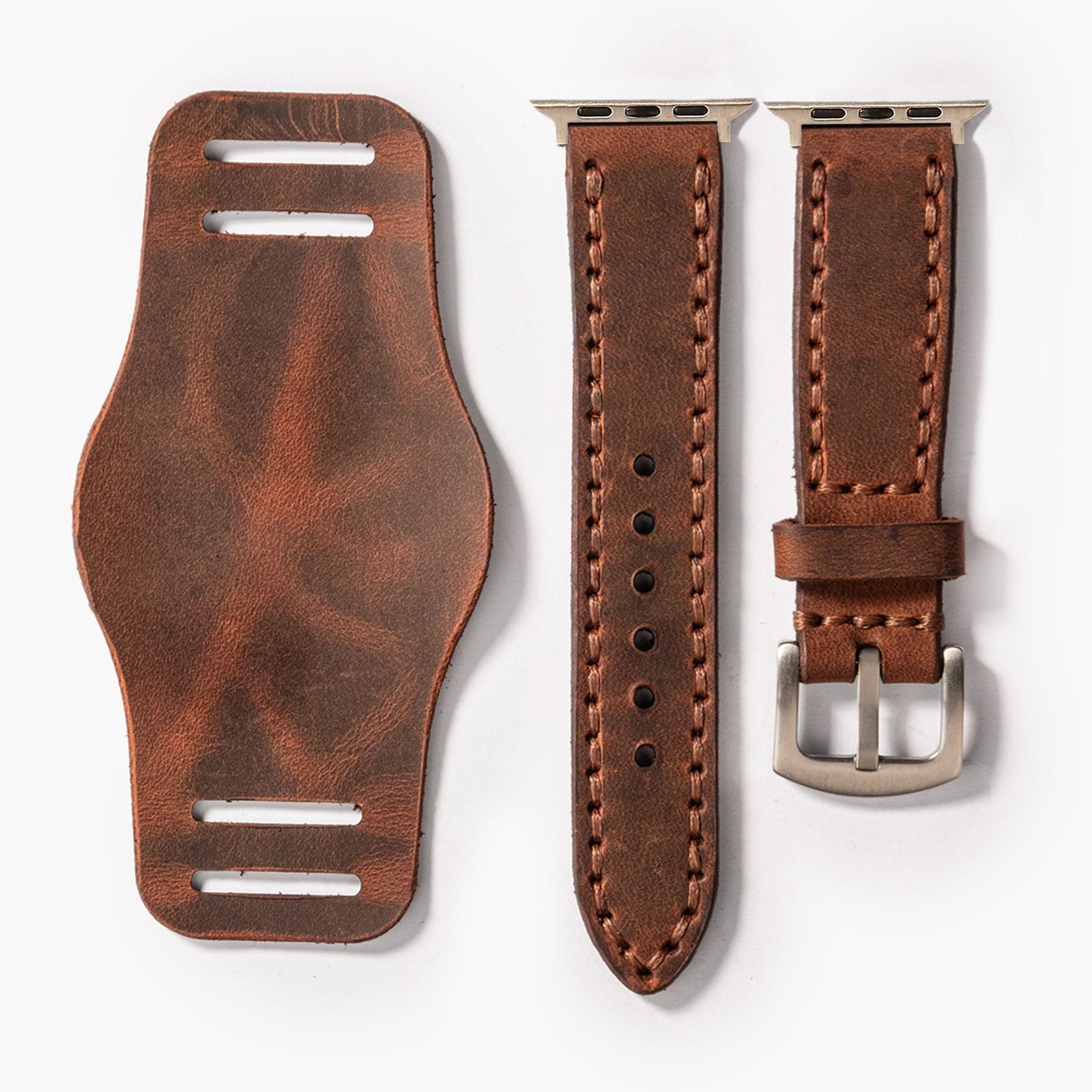 Bund Çift Katlı Apple Watch Deri Kayış - Kahve