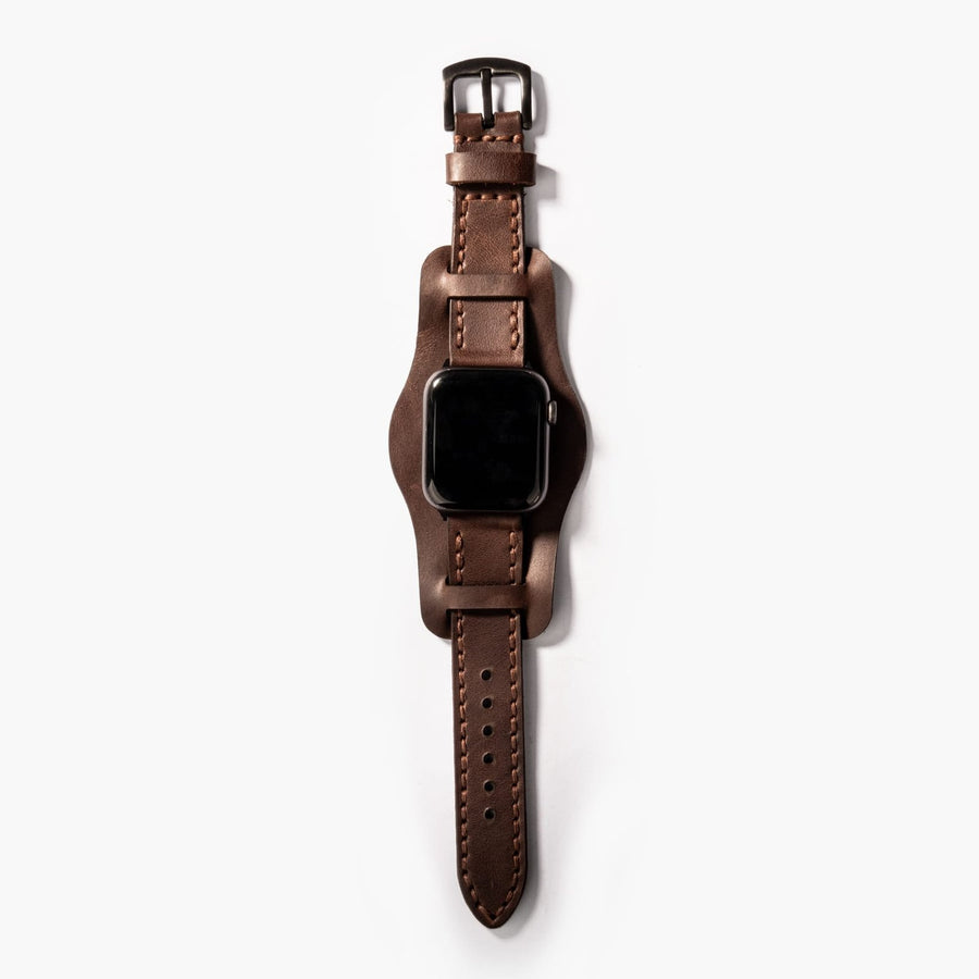 Bund Çift Katlı Apple Watch Deri Kayış - Acı Kahve el yapımı hakiki deri - DeryCraft