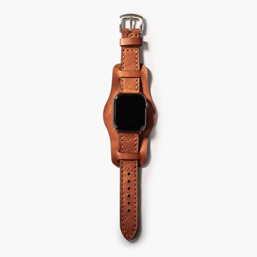 Bund Çift Katlı Apple Watch Deri Kayış - Camel el yapımı hakiki deri - DeryCraft