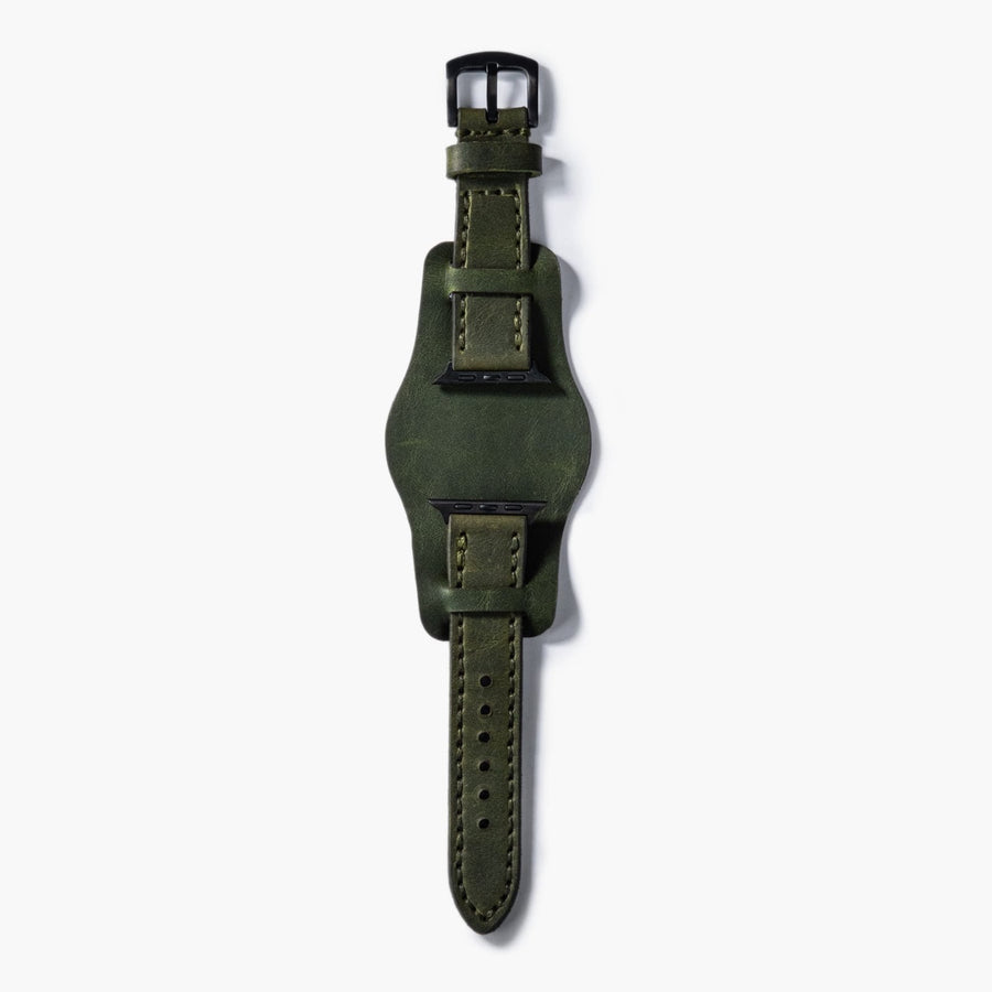 Bund Çift Katlı Apple Watch Deri Kayış - Yeşil el yapımı hakiki deri - DeryCraft