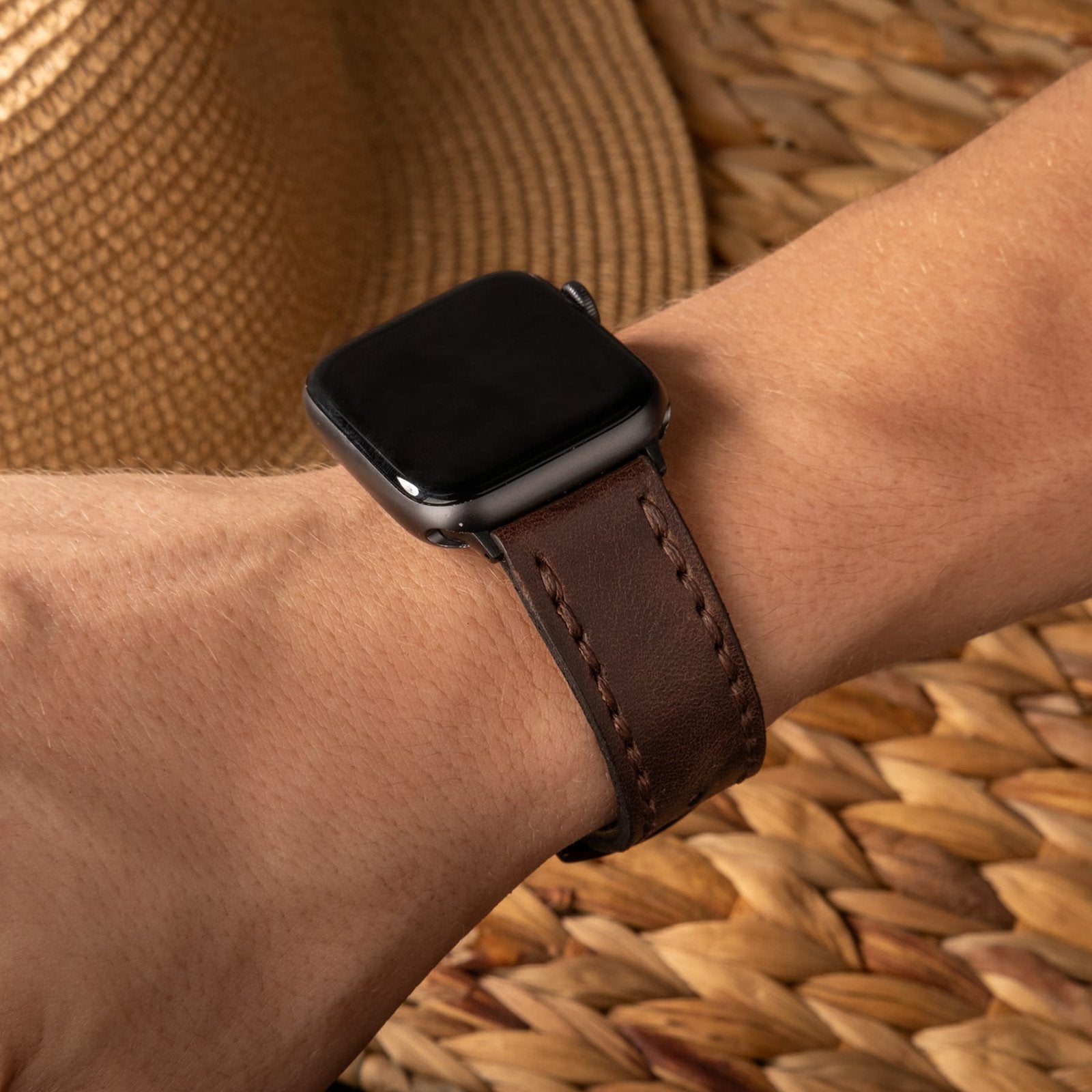 Çift Katlı Deri Apple Watch Kayışı - Acı Kahve