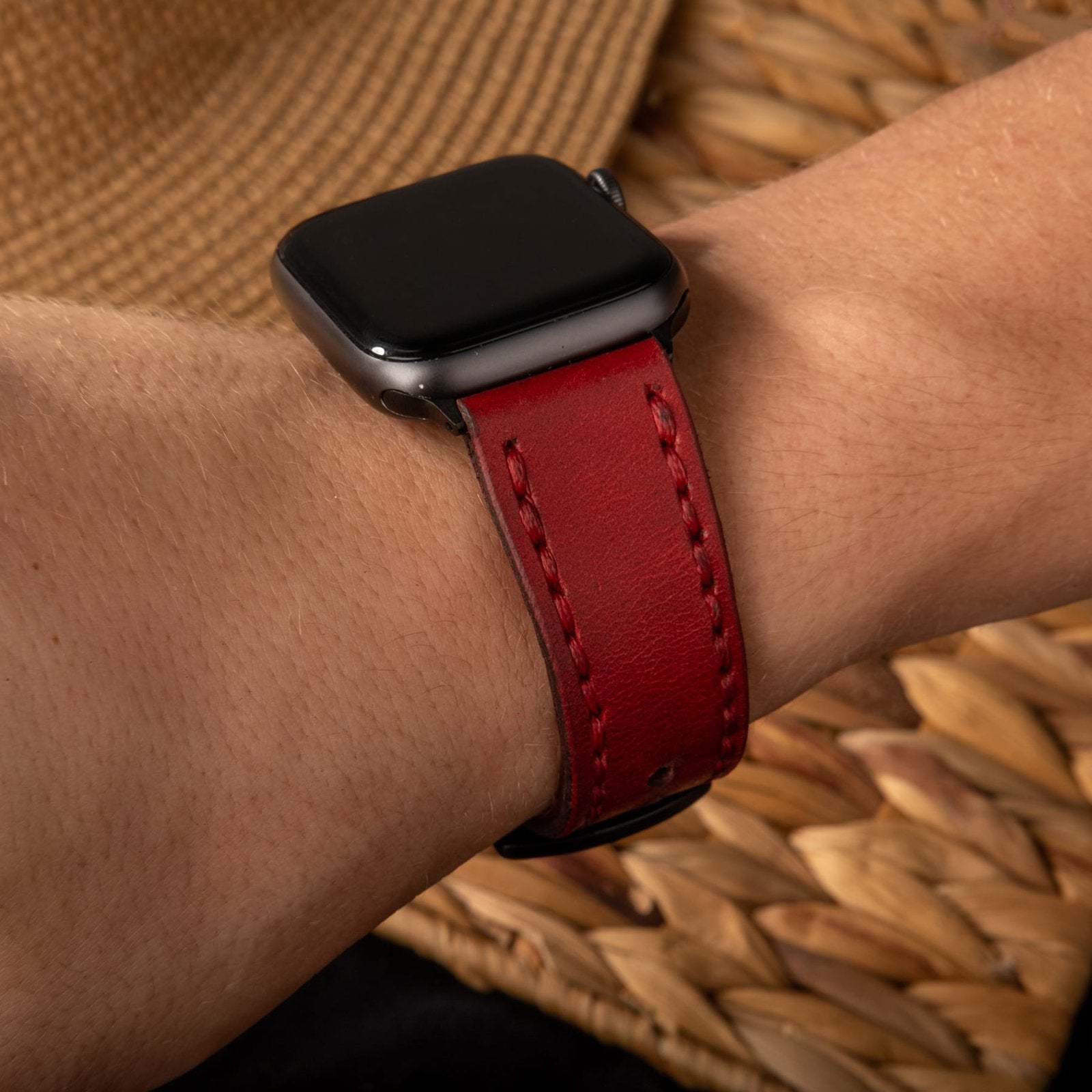 Çift Katlı Deri Apple Watch Kayışı - Kırmızı