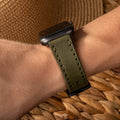 Çift Katlı Deri Apple Watch Kayışı - Yeşil el yapımı hakiki deri - DeryCraft
