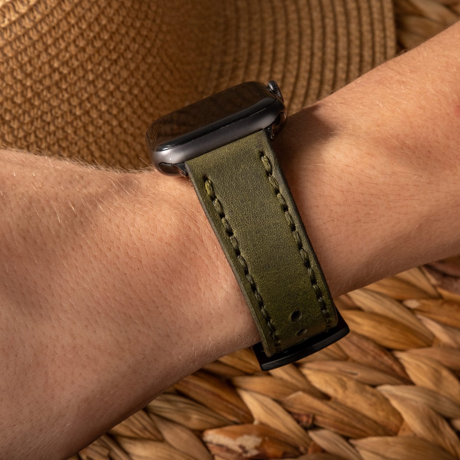 Çift Katlı Deri Apple Watch Kayışı - Yeşil