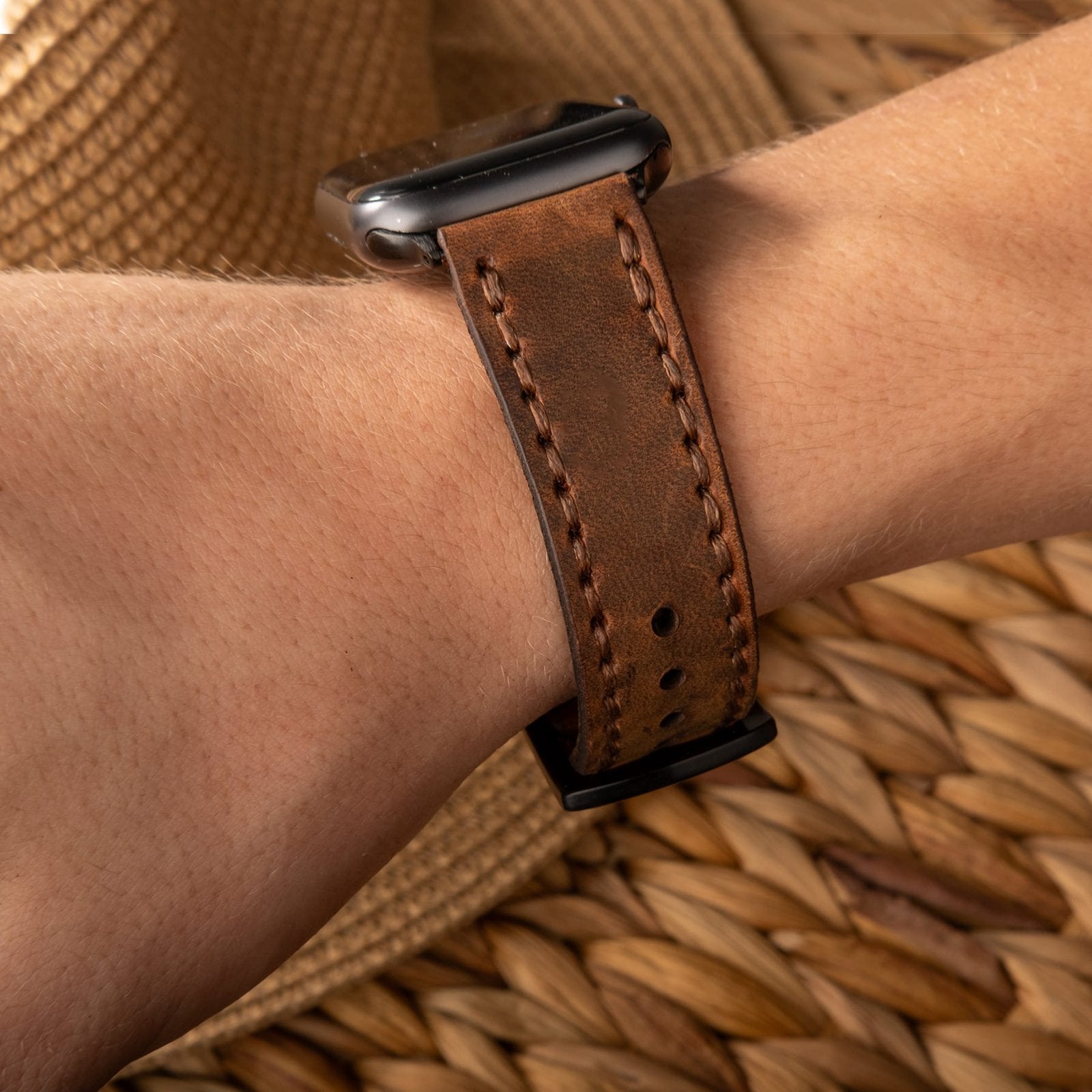 Çift Katlı Deri Apple Watch Kayışı - Kahve