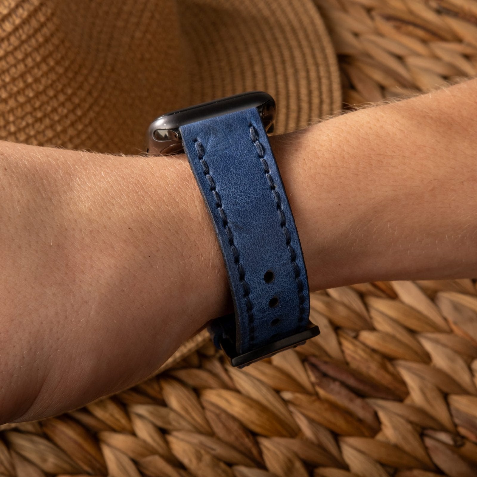 Çift Katlı Deri Apple Watch Kayışı - Mavi