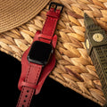 Bund Çift Katlı Apple Watch Deri Kayış - Kırmızı el yapımı hakiki deri - DeryCraft