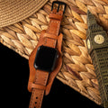 Bund Çift Katlı Apple Watch Deri Kayış - Camel el yapımı hakiki deri - DeryCraft