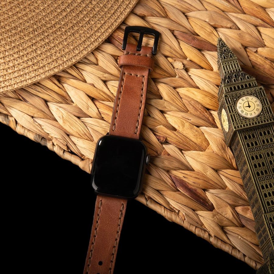 Çift Katlı Deri Apple Watch Kayışı - Taba el yapımı hakiki deri - DeryCraft