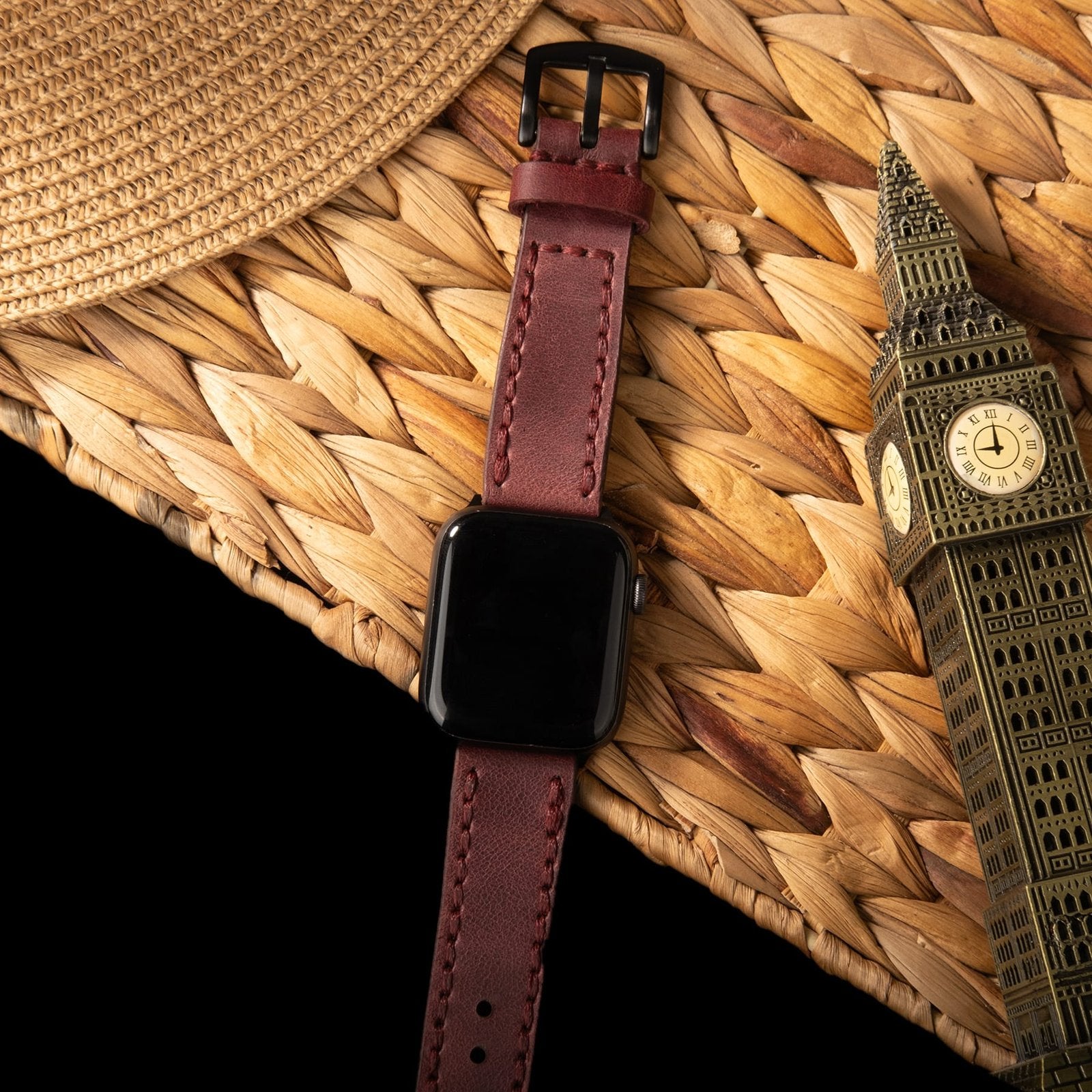 Çift Katlı Deri Apple Watch Kayışı - Mürdüm