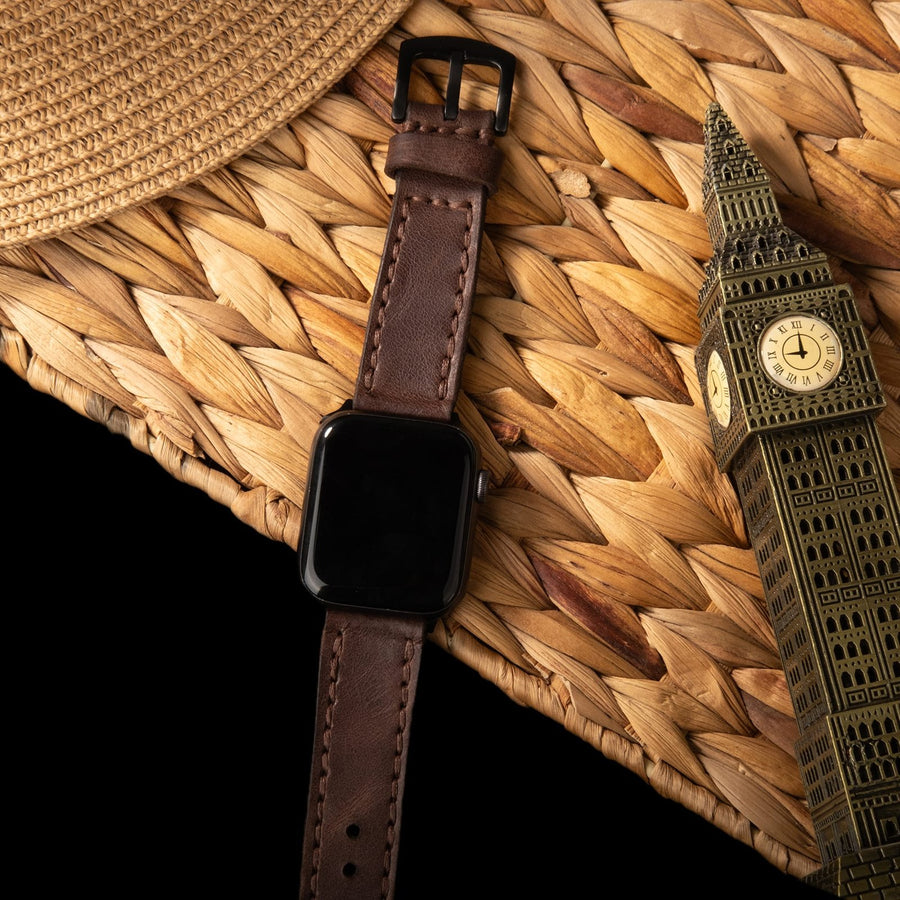 Çift Katlı Deri Apple Watch Kayışı - Acı Kahve el yapımı hakiki deri - DeryCraft