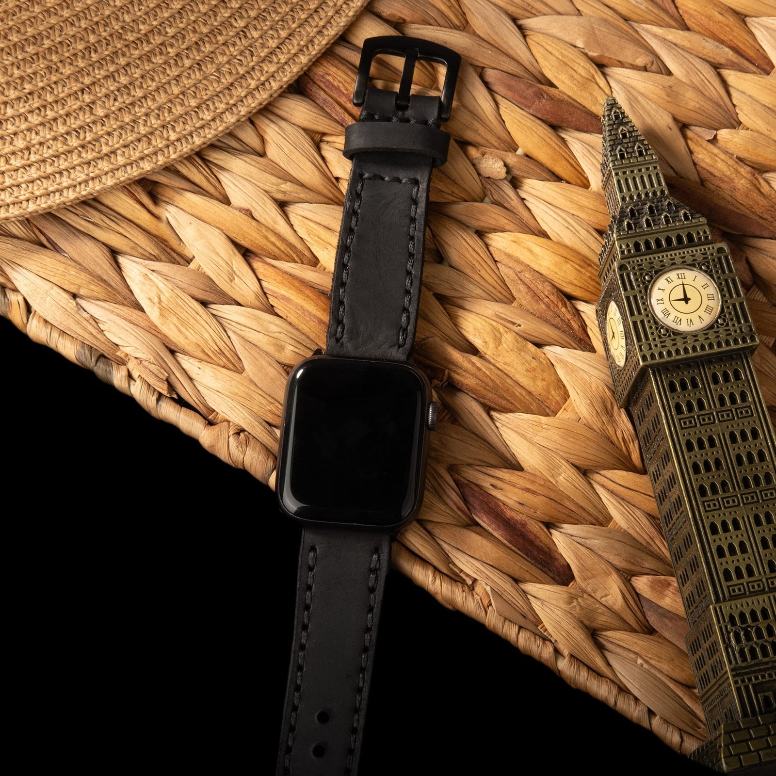 Çift Katlı Deri Apple Watch Kayışı – Siyah