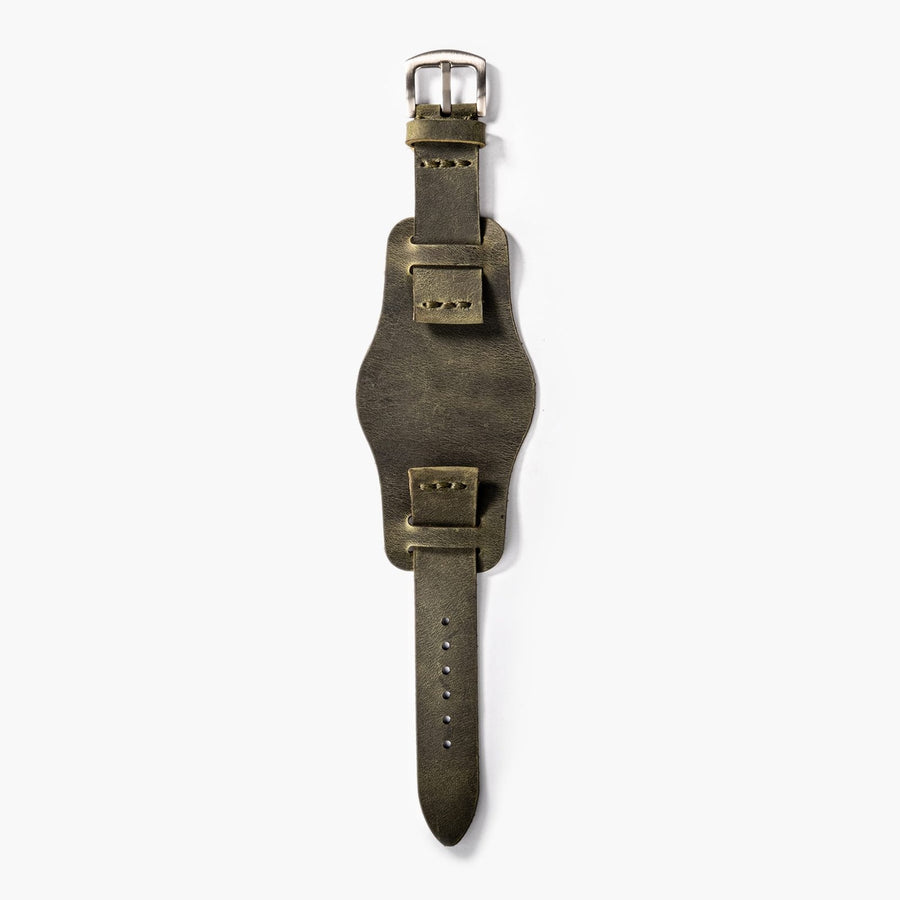 Bund Tek Katlı Deri Kayış - Yeşil el yapımı hakiki deri - DeryCraft