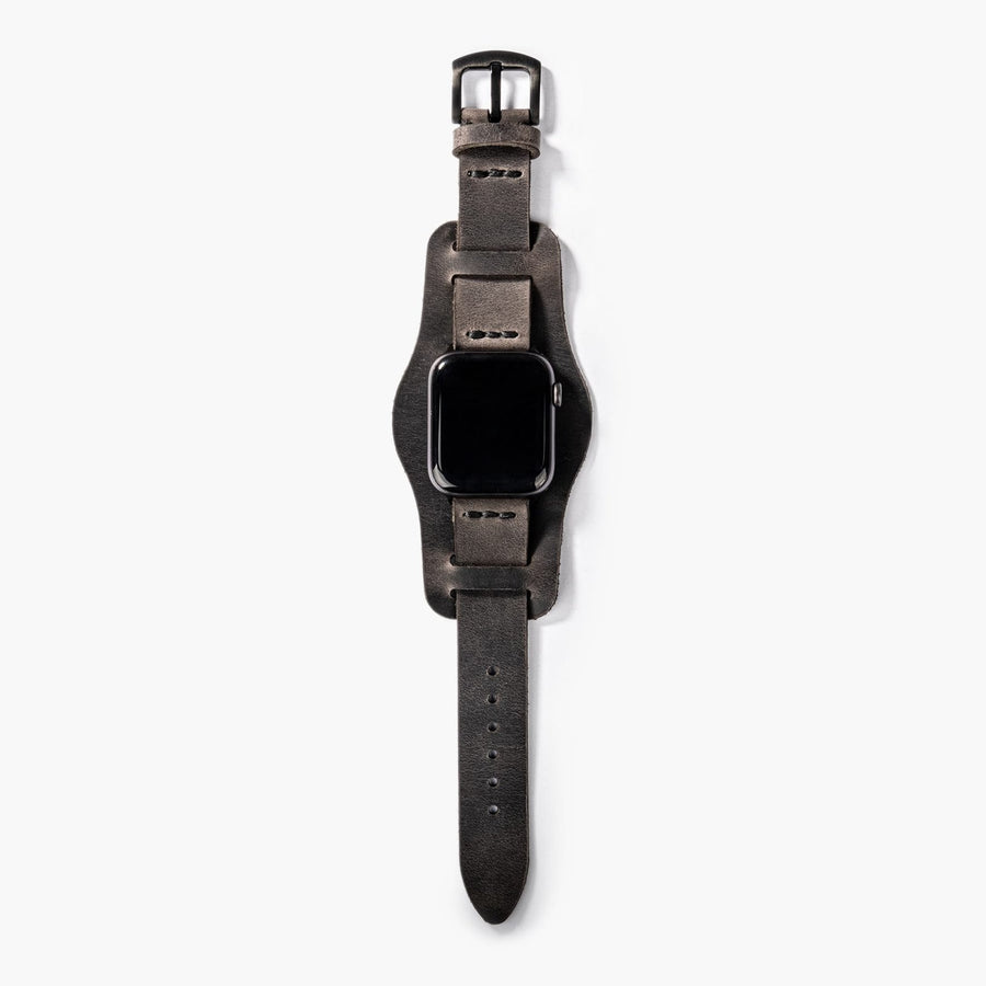 Bund Tek Katlı Apple Watch Deri Kayış - Antrasit el yapımı hakiki deri - DeryCraft