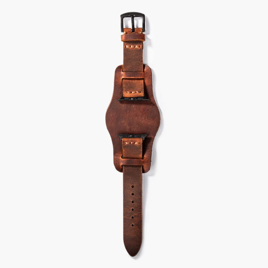 Bund Tek Katlı Apple Watch Deri Kayış - Oranj el yapımı hakiki deri - DeryCraft