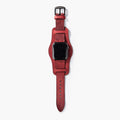 Bund Tek Katlı Apple Watch Deri Kayış - Kırmızı el yapımı hakiki deri - DeryCraft