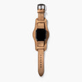 Bund Tek Katlı Apple Watch Deri Kayış - Bej el yapımı hakiki deri - DeryCraft