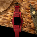 Bund Tek Katlı Apple Watch Deri Kayış - Kırmızı el yapımı hakiki deri - DeryCraft