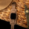 Bund Tek Katlı Apple Watch Deri Kayış - Bej el yapımı hakiki deri - DeryCraft