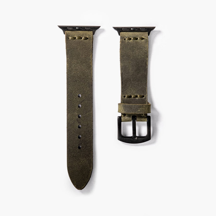 Tek Katlı Deri Apple Watch Kayışı - Yeşil el yapımı hakiki deri - DeryCraft