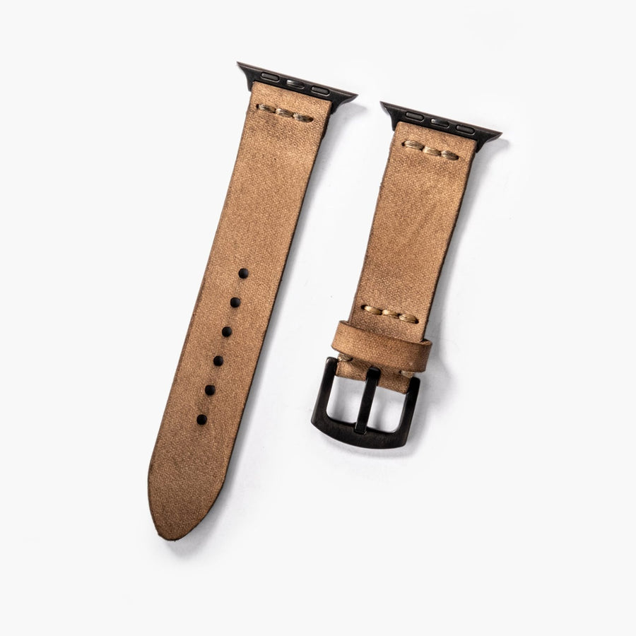 Tek Katlı Deri Apple Watch Kayışı - Bej el yapımı hakiki deri - DeryCraft