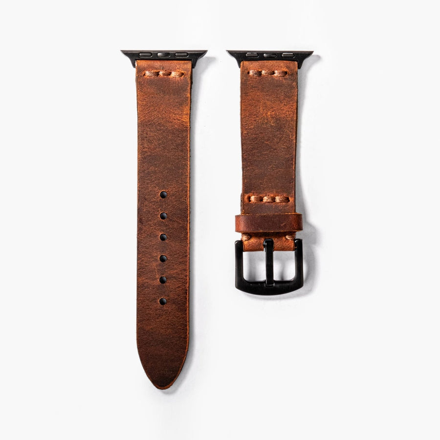Tek Katlı Deri Apple Watch Kayışı - Oranj el yapımı hakiki deri - DeryCraft