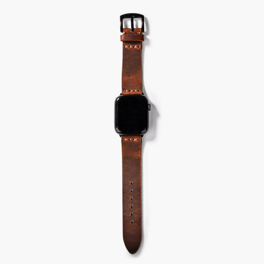 Tek Katlı Deri Apple Watch Kayışı - Oranj el yapımı hakiki deri - DeryCraft