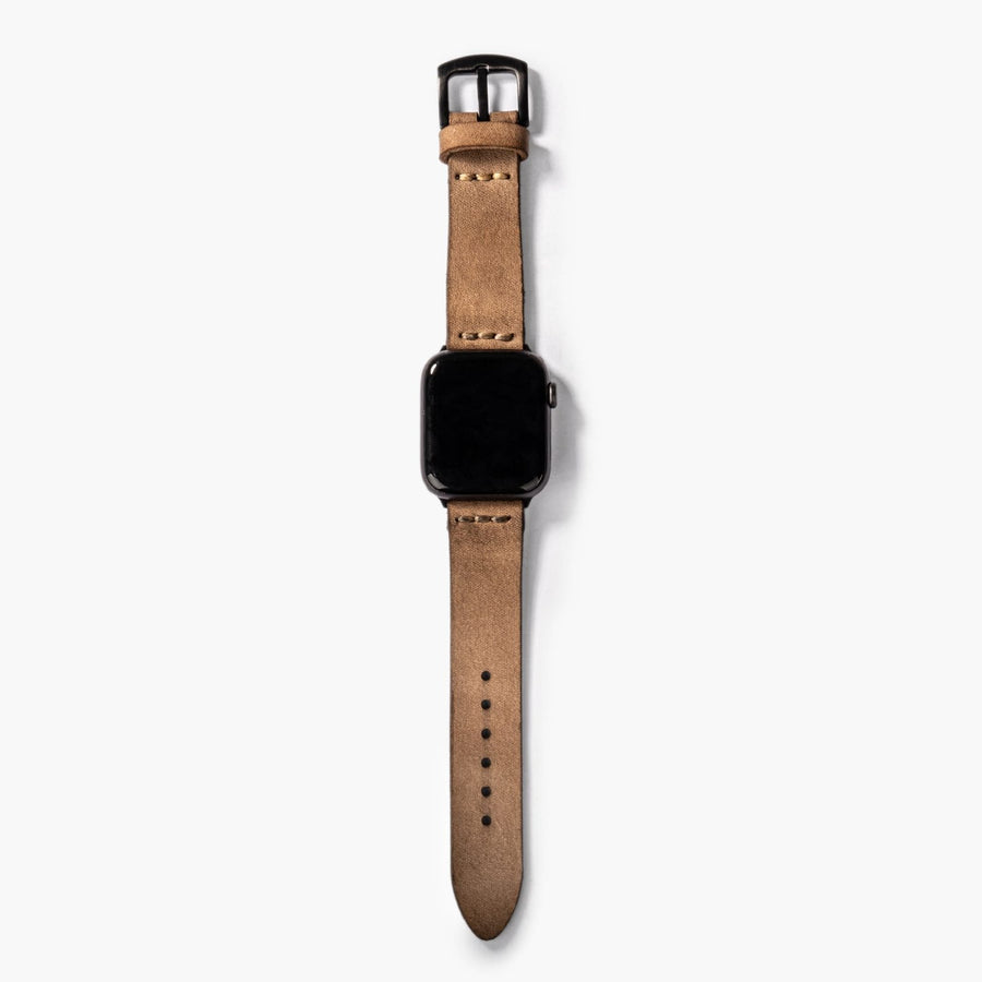 Tek Katlı Deri Apple Watch Kayışı - Bej el yapımı hakiki deri - DeryCraft