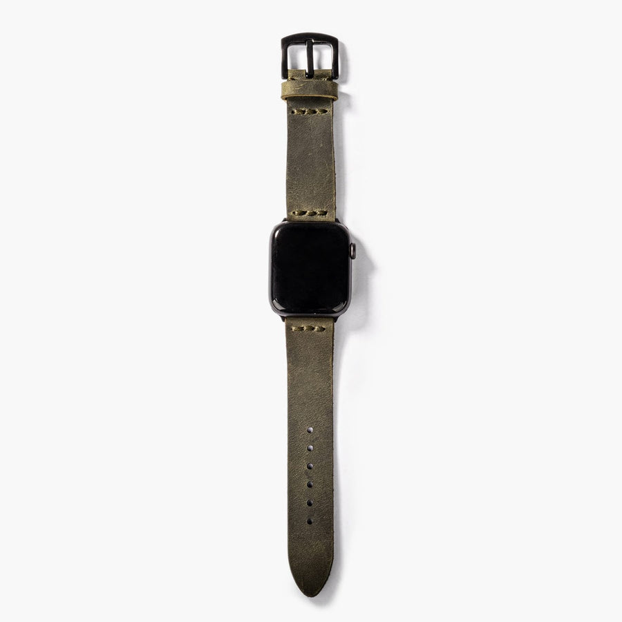 Tek Katlı Deri Apple Watch Kayışı - Yeşil el yapımı hakiki deri - DeryCraft