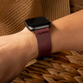 Tek Katlı Deri Apple Watch Kayışı - Mürdüm el yapımı hakiki deri - DeryCraft