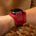 Bund Tek Katlı Apple Watch Deri Kayış - Kırmızı el yapımı hakiki deri - DeryCraft