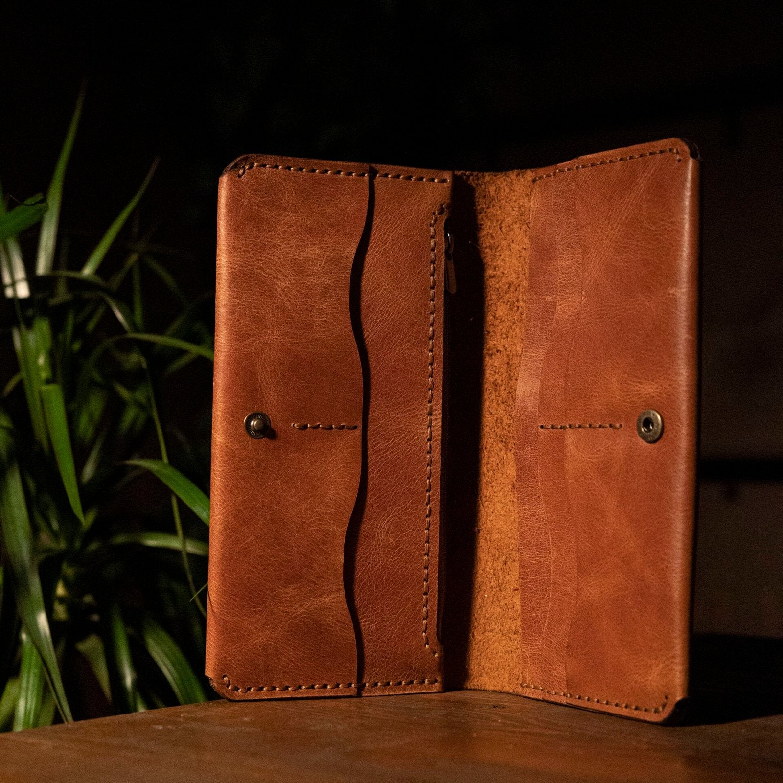 Fermuarlı Uzun Deri Cüzdan (Flora)